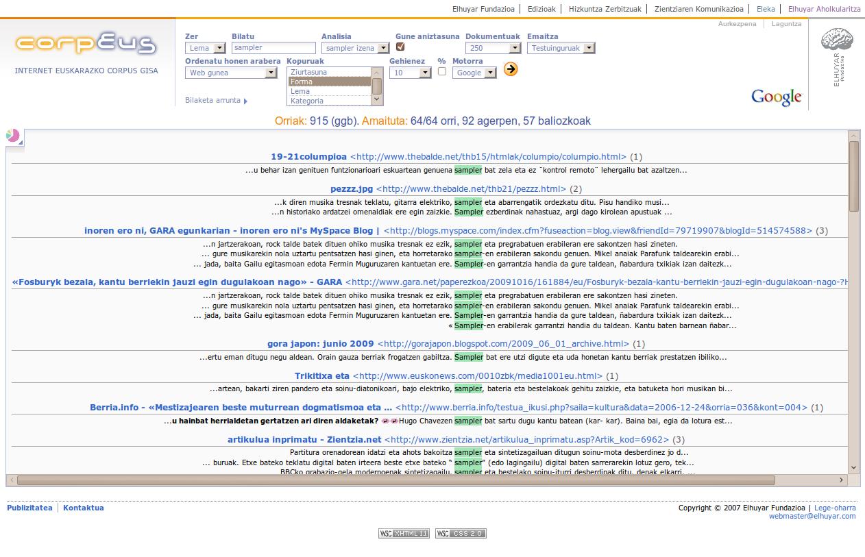 CorpEus "sampler" bilaketa Google-rekin
