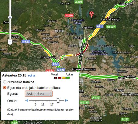 Google Maps trafikoa egun Google Maps trafikoa egun