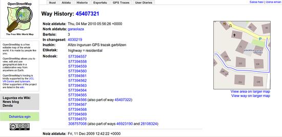 OSM webgunean historiaren adibidea