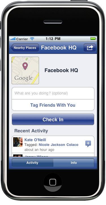 Facebook Places Check-in Facebook Places Check-in