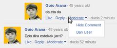 Moderazio aukerak FB bidezko iruzkinetan